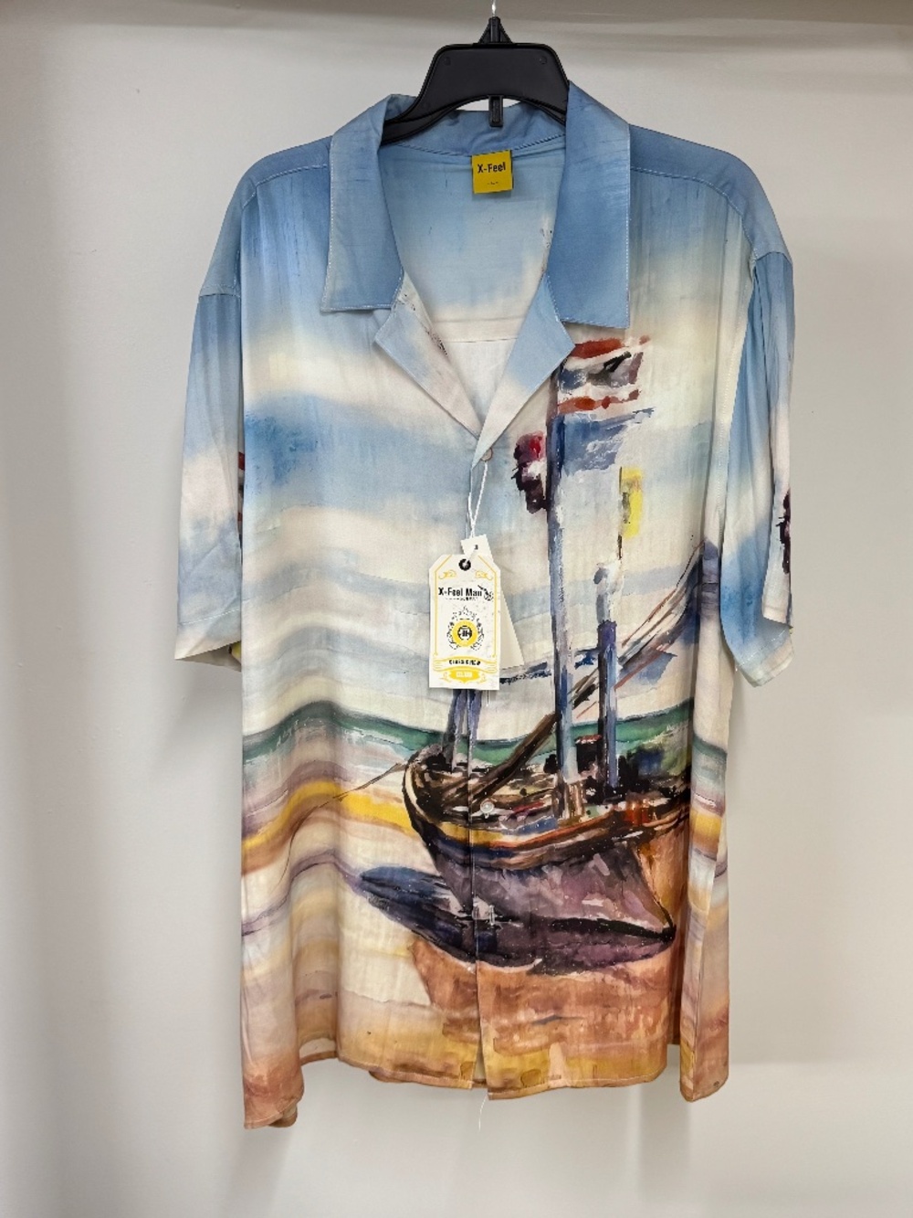 X-Feel Man Button Down Shirt Boat Theme (Q6-2E)